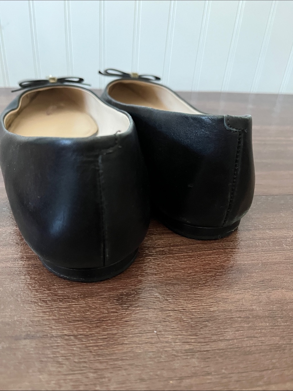 Cole Haan Black Pointed Toe Bow Flats with Gold Accent - Picture 5 of 7